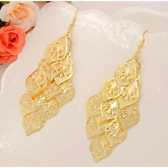 Elena Gold Leaf Chandelier Earrings - Picture 4 of 9